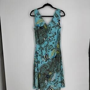 Vintage 90s y2k dress medium M teal floral midi lettuce hem grunge fairy stretch